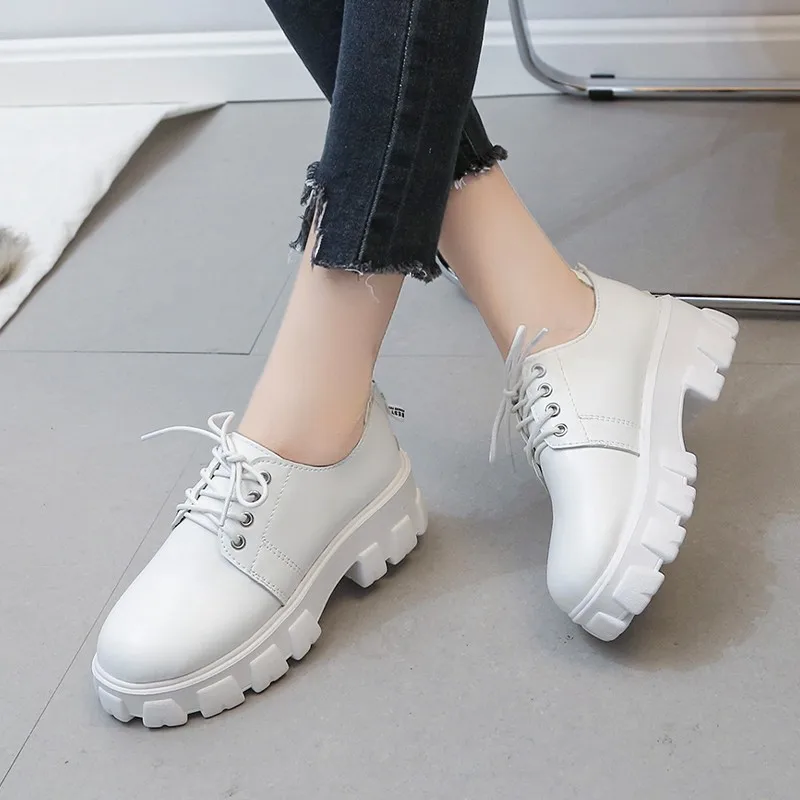 Zapatillas de deporte de estilo para mujer, mocasines juveniles con plataforma de tacón de ocio a la moda, zapatos de cuero blancos para vulcanizados de mujer| - AliExpress