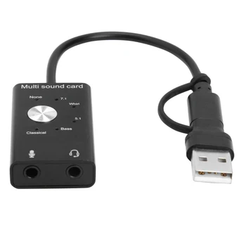 

External Audio Adapter Computer 3.5mm Microphone Jack Sound Card USB2.0 Type C Stereo Plug And Play Virtual 7.1 For Laptop PC 3D