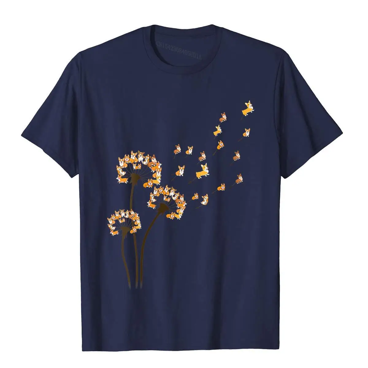 Womens Corgi Flower Fly Dandelion Funny Dog Lover For Mom Men Kids V-Neck T-Shirt__B5275navy