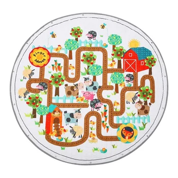 

Baby Play Mat Round Washable Nursery Rug Non-Slip Cotton Gym Play Mat Toy Organizer Storage Drawstring Bag Foldable Crawling Mat