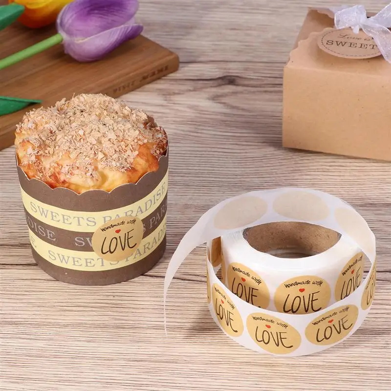 1 рулон/500 шт Круглые DIY этикетки из крафт-бумаги Уплотнительная наклейка s для упаковки конфетных мешков клейкая наклейка крафт круглые этикетки