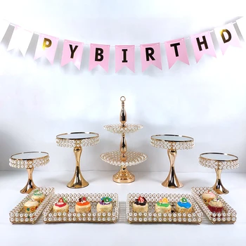

7-10pcs cake stand cake table Gold Accessory Tray Dessert Metal for Wedding Mirrors Cake Stand Decorating Wedding Cupcake