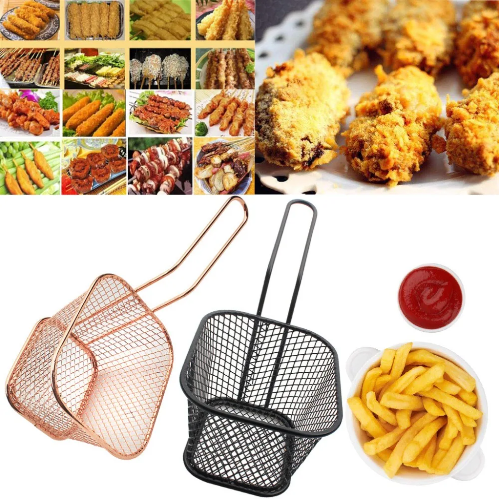 Мини квадратная корзина для жарки из нержавеющей стали, держатель для картофеля фри, поднос для еды, сервировочный инструмент, корзина для картофеля фри