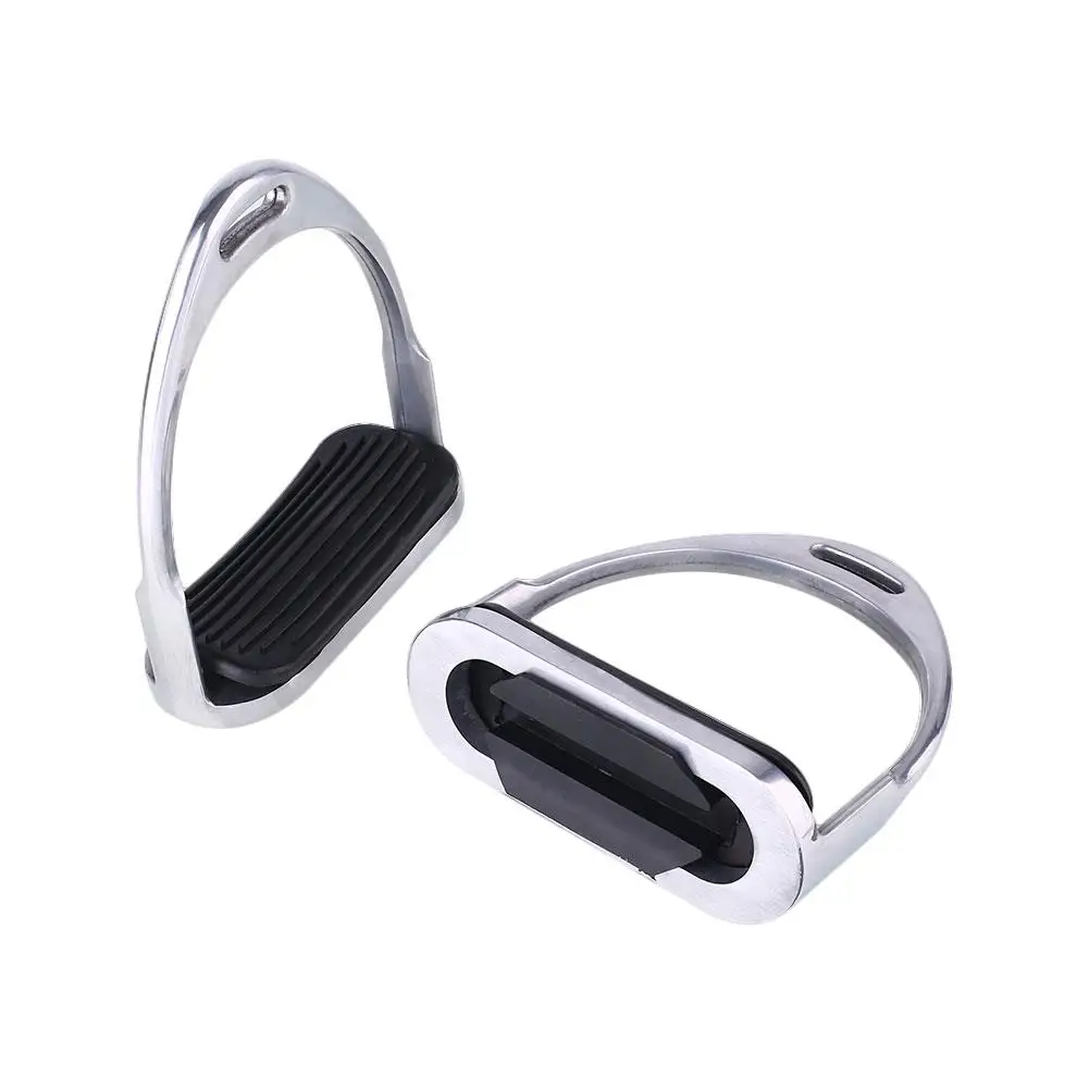 

1 Pair Safety Stirrups Horse Riding Rubber Treads Equestrian Horsing Silver