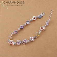 Серебро 925 браслеты для женщин 6 мм кубический цветной циркониевый браслет-цепочка и браслеты женский браслет свадебные подарки