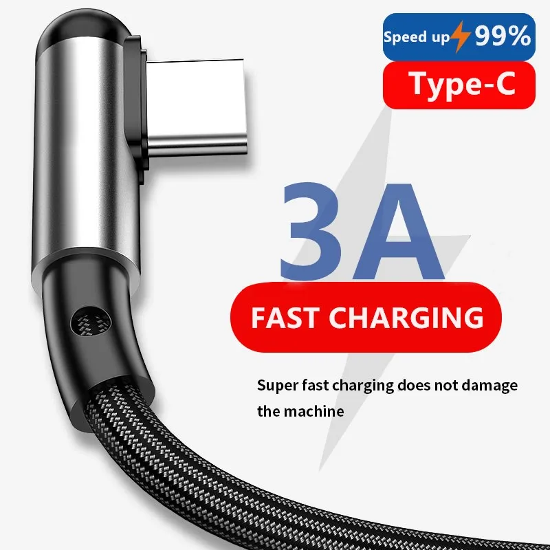 3A Type C Cable for Xiaomi Redmi Note 7 mi9 USB Samsung S9 Fast Charging Wire USB-C 90 degree elbow data line | Мобильные телефоны