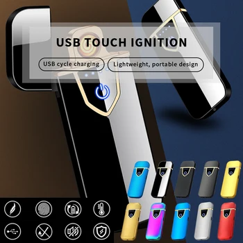 

Newest Touch Induction Rechargeable USB Lighter Windproof Electronic Double-sided Cigarette Lighter Flameless Electric Lighter