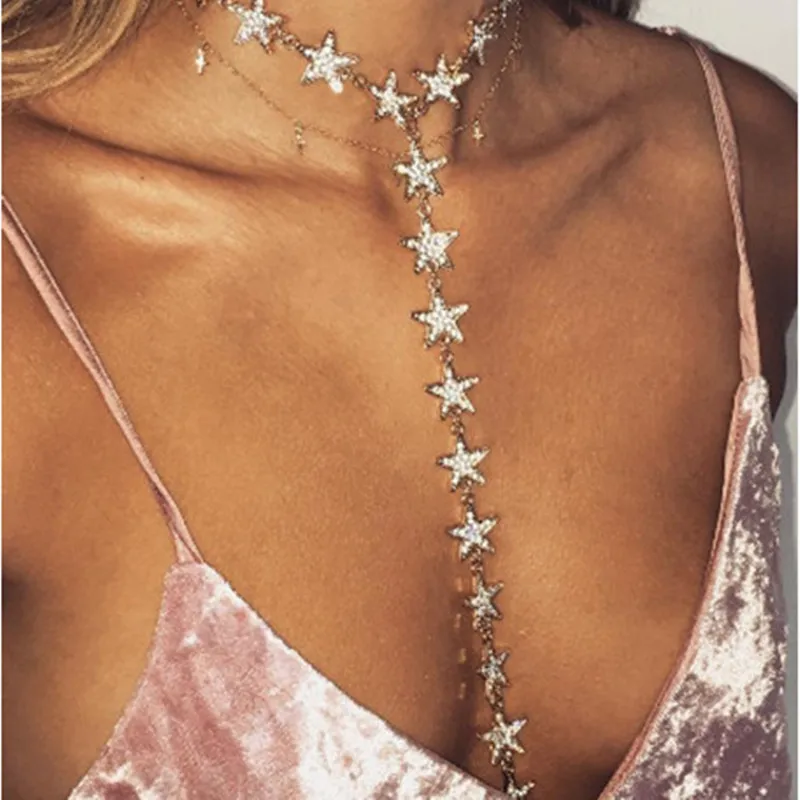 

2018 Fashion INS Ultra-Fire Hongbo Main Five-pointed Star Tassels Diamond Set Necklace Necklace Neck Ring CH