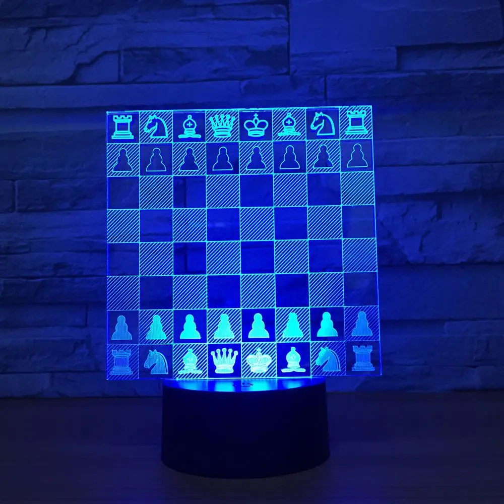  3D Chess Modelling Desk Lamp Led Nightlight 7 Colors Changing Horse Chess Lighting Fixture Bedroom 
