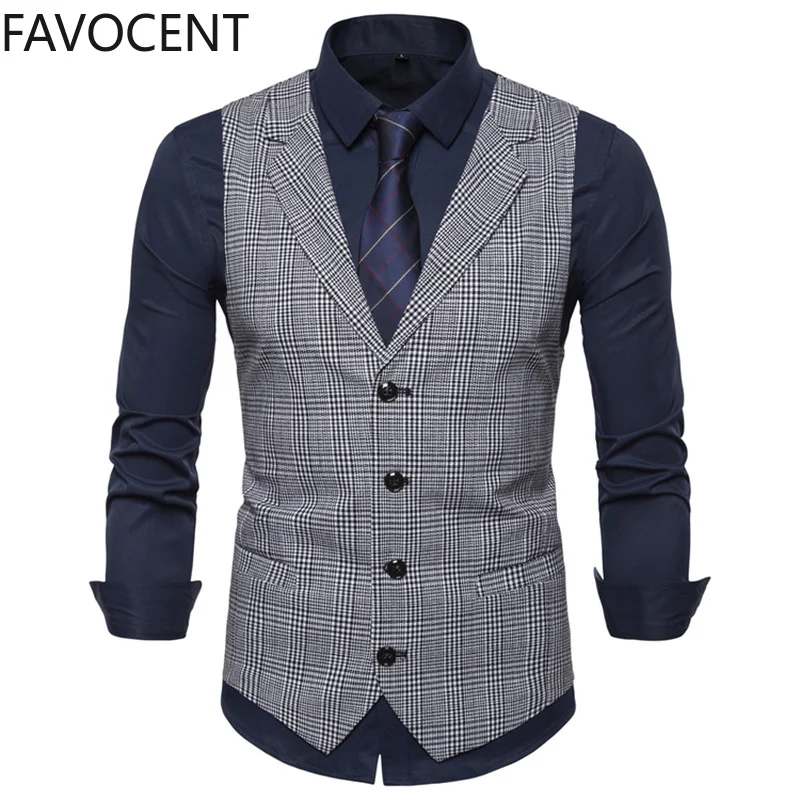 Mejor precio Chaleco de traje a la moda para hombre, ajustado, a cuadros, Tops ajustados, chaleco de negocios, trajes de ocio de estilo inglés zOK0OYyJK