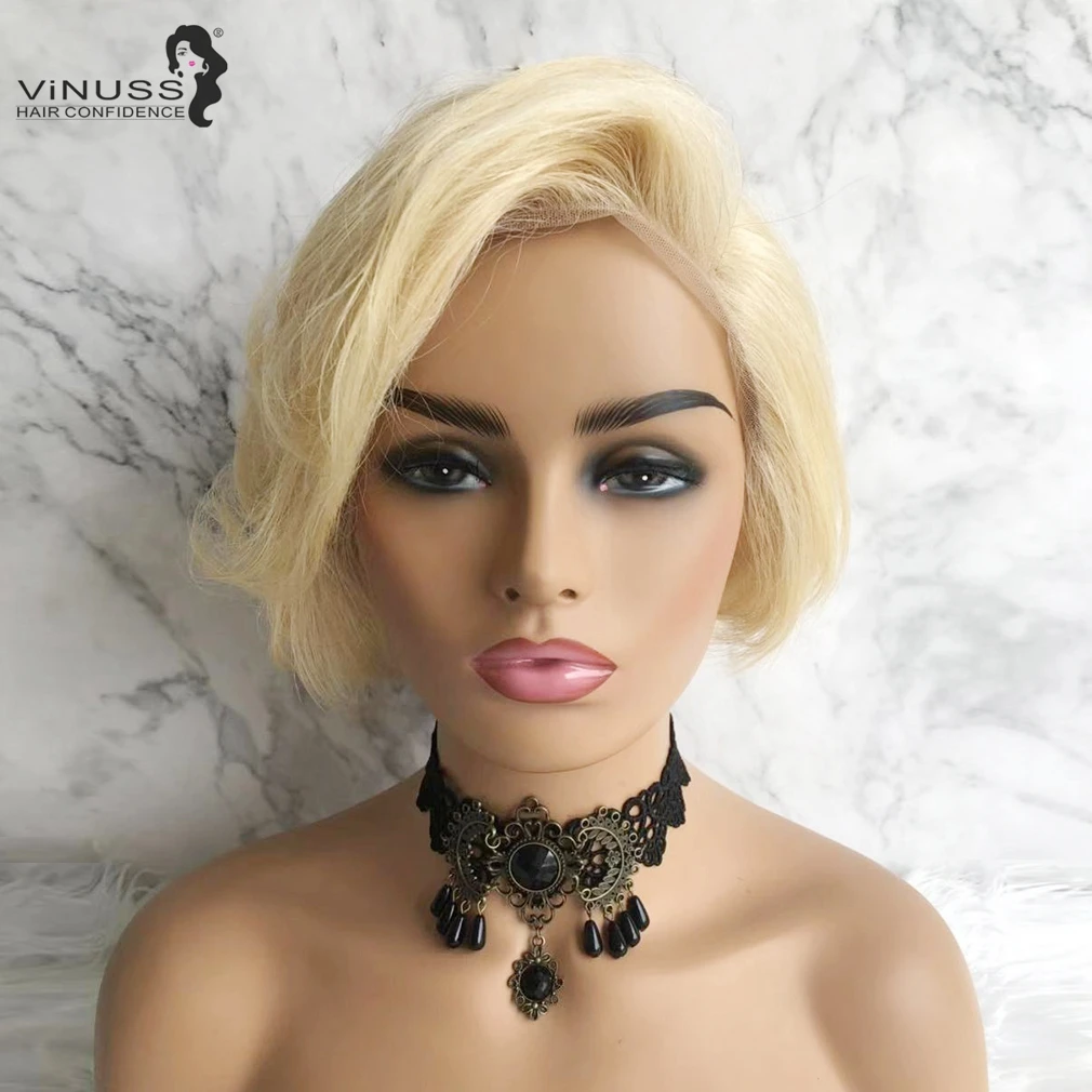 Индивидуальные 613 блонд короткий стриженый парик фронта шнурка бразильские Remy человеческие волосы парики шнурка для черных женщин боковая часть Vinuss