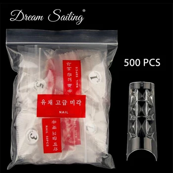 

500 PCS 10 Sizes French Nail Tips Coffin Square Shape Fake Nail Art Clear Color Natural False Nail Manicure Tool Professional