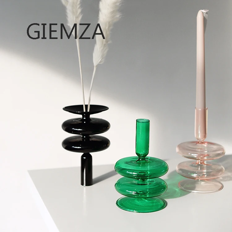 

GIEMZA Art Candlestick Clear Glass Vase Decor Glass Decorative 1pc Jars Containers Table Decorating for Your Home