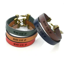 Inspirational letter  never give up leather bracelet wax rope