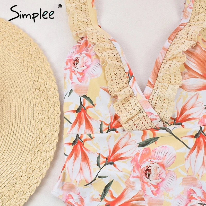Женский купальник Simplee с цветочным принтом сексуальный рюшами элегантный