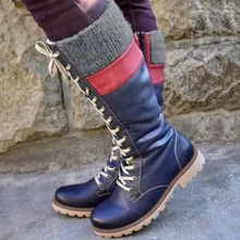 SAGACE ботинки с шерстью Женские повседневные рыцарские сапоги в стиле ретро, на плоской подошве, со шнуровкой, в римском стиле, большие размеры высокие сапоги осенне-зимняя теплая Уличная обувь