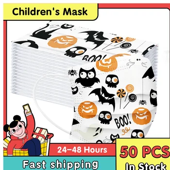

50PCS Children Spunlace Non-reusable Breathable Printed Mask Fast Shipping Health Care Facemask And Adult Christmas halloween