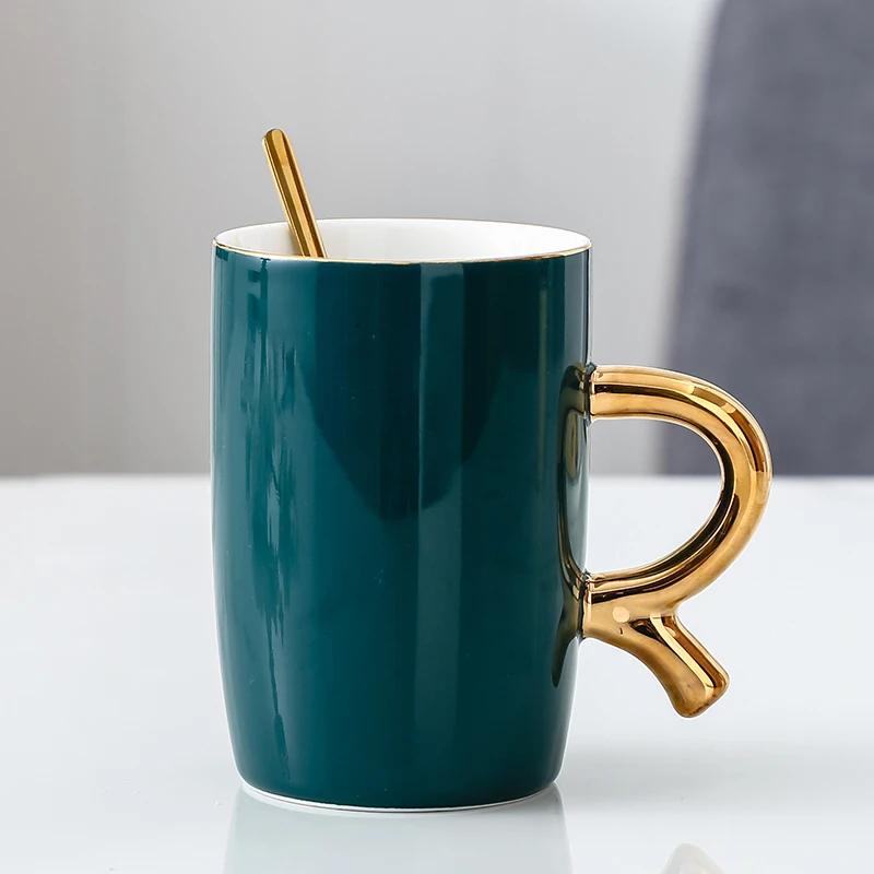 Mug Cup European Creative Drinking Water Cup Ceramic Green Tv Holiday Mug Vintage for Adults Living Room Nordic Style GG50mk - Цвет: 2