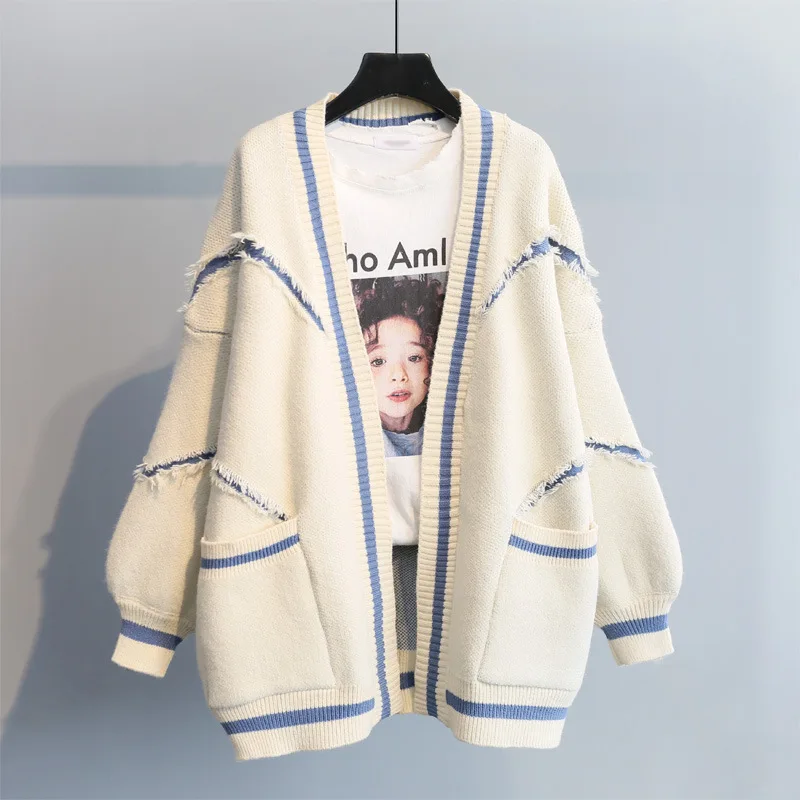 

2019 Spring Cardigan Women Open Stitch Loose Sweater Jumpers Letters Oversized Sueter Mujer Yellow Cardigans manteau femme