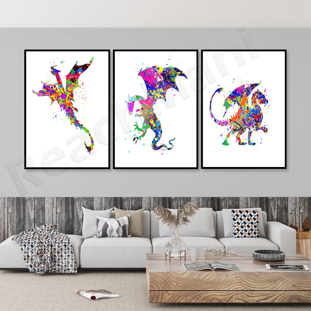 

Dragon print print, game boy room dragon art gift dragon dragon theme party colorful decoration canvas print poster
