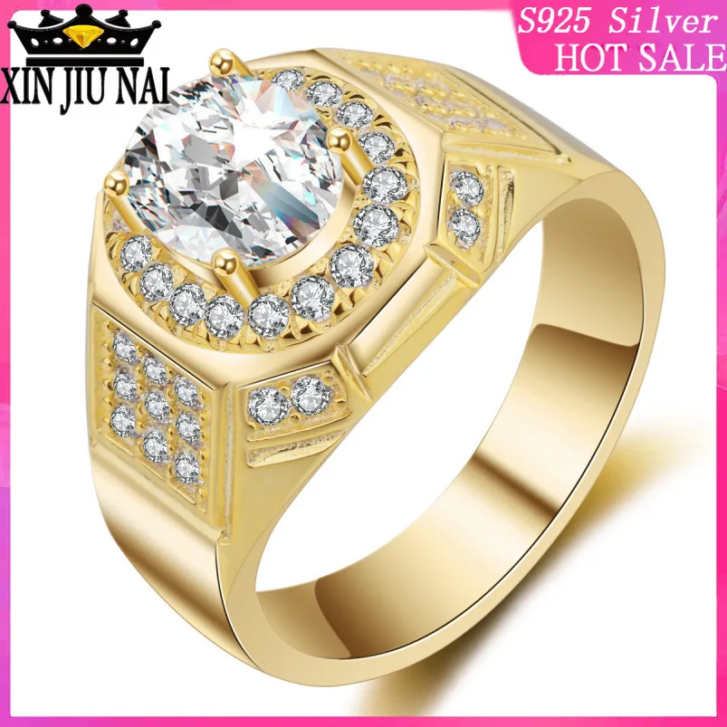 

Deluxe version of pigeon eggs simulation big men's boss diamond ring men's ring grandiose gold-plated foreign trade zircon ring