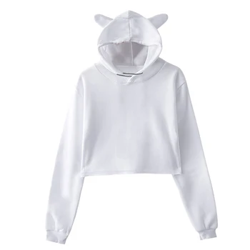 

Women Polyester Stylish Party Spring Summer Street Beach Crop Sweatshirt Cat Ear Cute Daily Long Sleeve Casual Hooded Home