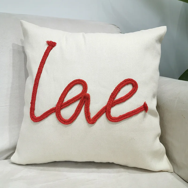 

Love Letter Heart Pattern Cushion Cover Cotton Canvas Pillow Case Bedroom Sofa Car Wedding Decoration Pillowcase Home Textile