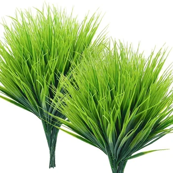 

15 Bunches of Artificial Wheat Grass and Fake Green Plastic Shrubs for Indoor and Outdoor Window Garden Decoration