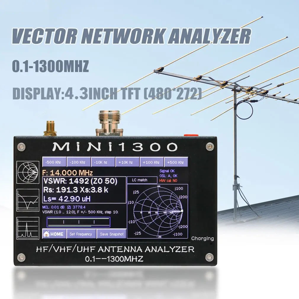 Mini1300 TFT lcd 0,1-1300 MHz HF VHF UHF ANT КСВ антенный анализатор внутренний измеритель заряда батареи обновление от MINI600