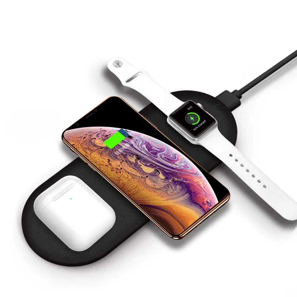 

3 IN 1 Charging Pad Compatible Apple Watch, Airpods, iPhone XS MAX XR X 8 Plus Qi Wireless Charger Desktop pad