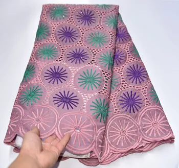 

Latest African Cotton Lace Fabric 2019 High Quality Nigerian French Pure Cotton Embroidery Swiss voile Lace Fabrics 5Yards FG-98