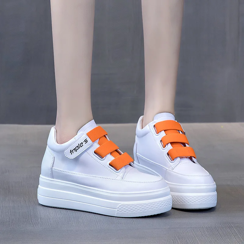 

SWONCO 7.5cm Inside Heightening Wedges Shoes White Women Sneakers Platform 2020 Spring New Female Causal Shoes Black Sneakers