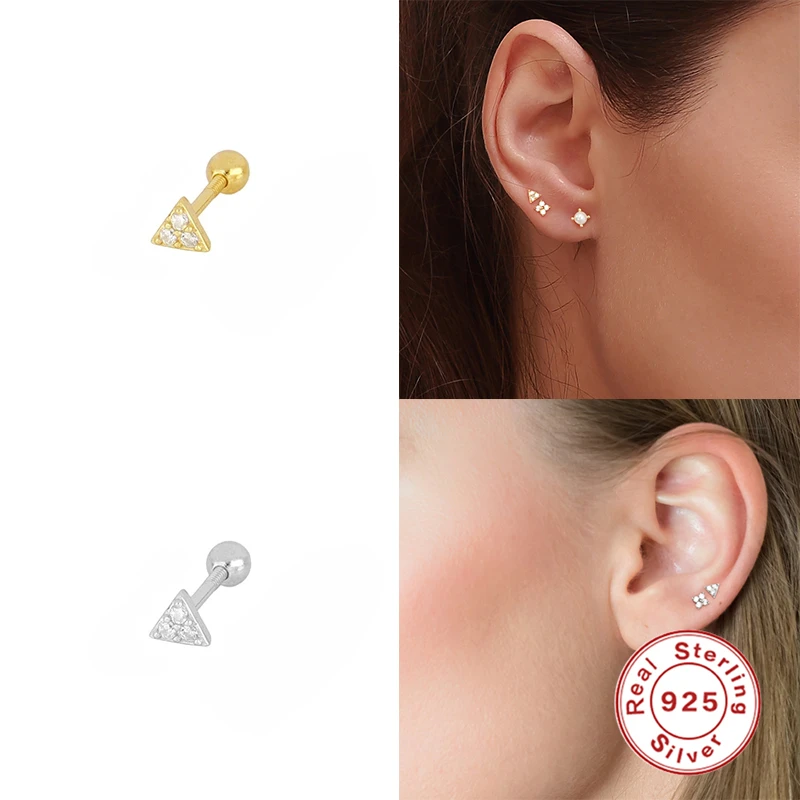2pcs 925 Sterling Silver Aretes Piercing Stud Earring For Women Girl Cartilage Ear Bone Earlobe Buckle Cartilage Earring Jewelry