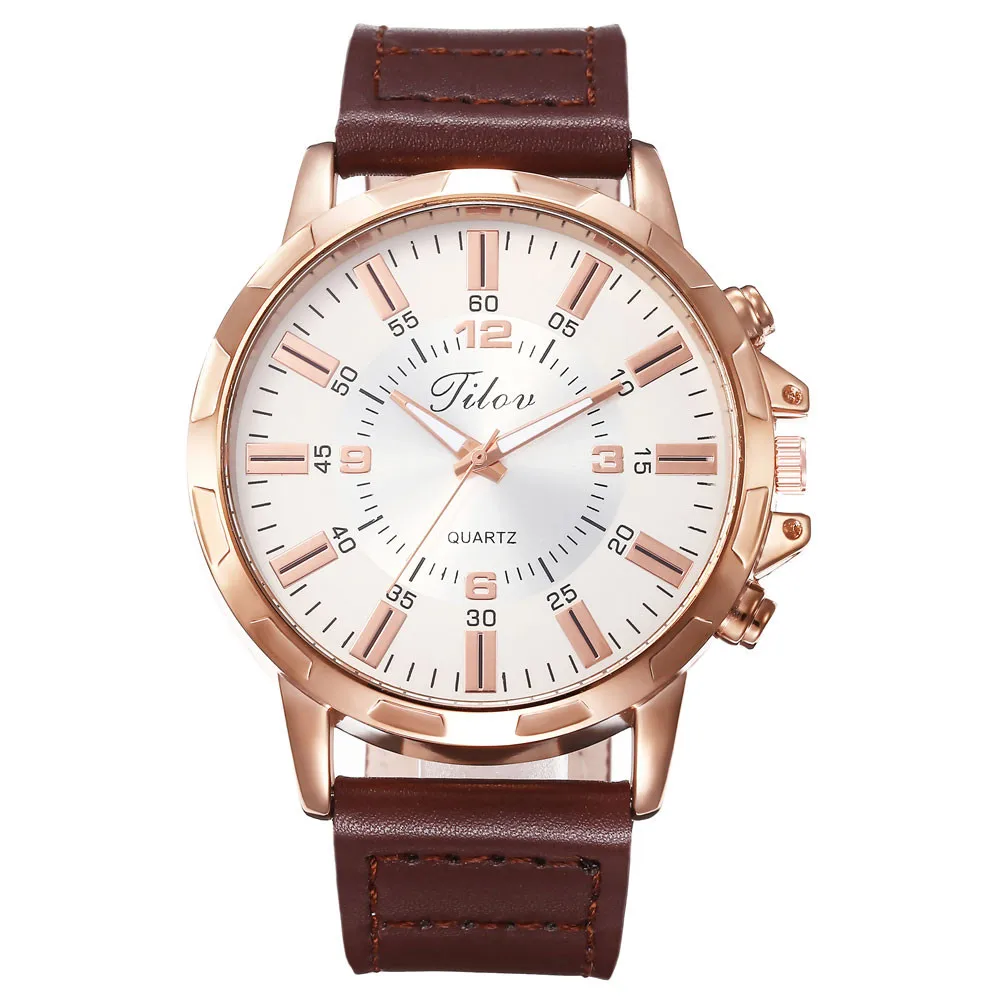 Бизнес часы для мужчин Классический кожаный ремень розовое золото сплав большой циферблат кварцевые наручные часы джентльмена наручные часы Horloge Heren 30 - Цвет: as photo