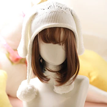 

Winter Lolita Knitted Beanies Hat Lovely Bunny Pom Pom Cap