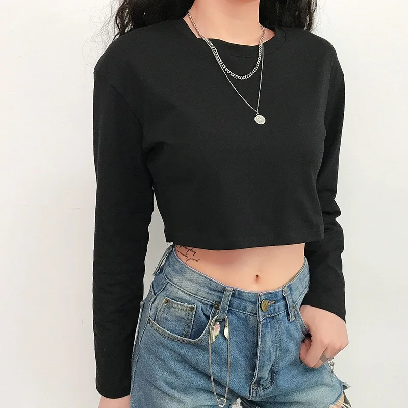 

T-shirt 2020 European and American women's classic solid color loose all-match short-sleeved cropped T-shirt