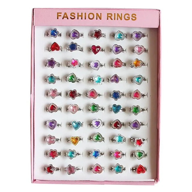 3/6/10pcs Kids Girl Cartoon Makeup Rings Fruit Flower Animal Diamond Shape Ring Finger Jewelry Rings Pretend Play Princess Toys 6