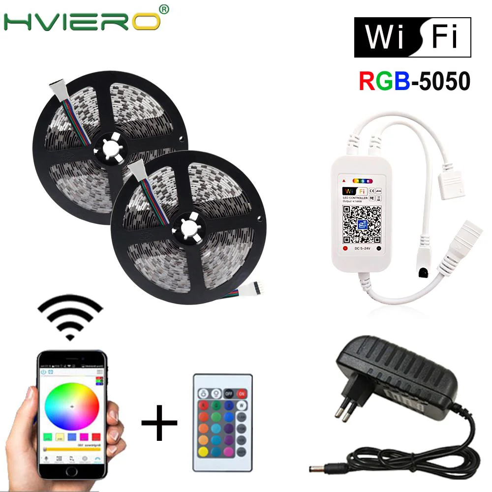 

5m10m WiFi LED Strip Light RGB Not Waterproof SMD 5050 RGBW/RGBWW LED Strip Tape DC 12V+ Remote Control + Adapter Decoration DIY