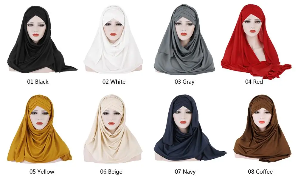 Самый последний дизайн Европейский Для женщин Ready To Wear мгновенный Hijab шарф Мусульманский Хиджаб Арабский исламский шали Кепки шляпа полное покрытие однотонные Цвет тюрбан