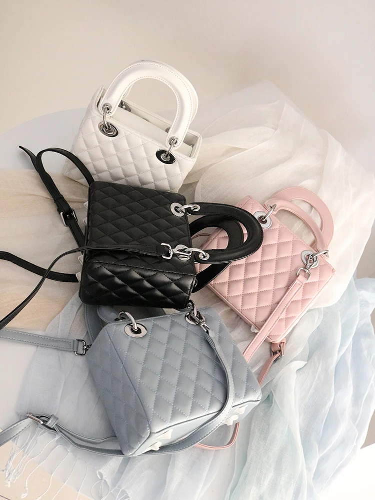 Летняя новая женская модная сумка с ромбовидными ручками, сумки через плечо, солидная известная дизайнерская дамская сумочка и сумочки