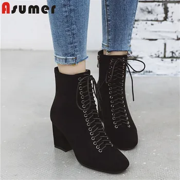 

ASUMER 2020 big size 46 ankle boots women cross tied zip high heels dress party shoes autumn winter short boots female black