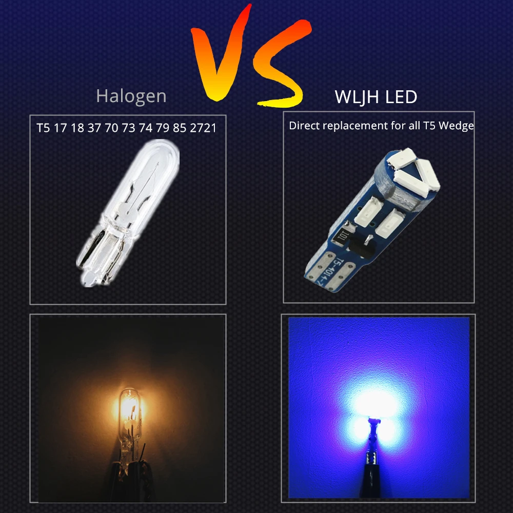 WLJH 100X Canbus T5 Клин Led 73 74 2721 286 приборного кластера манометр тире Индикатор Интерьера светильник замена лампы без полярности