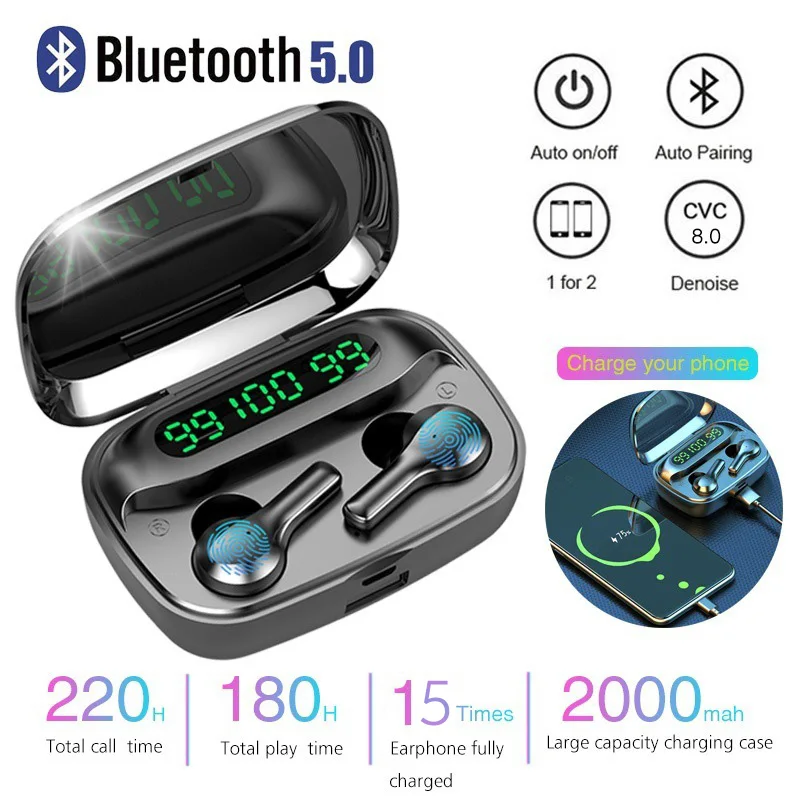 TWS Bluetooth-наушники с зарядным устройством на 2000 мА · ч | Электроника