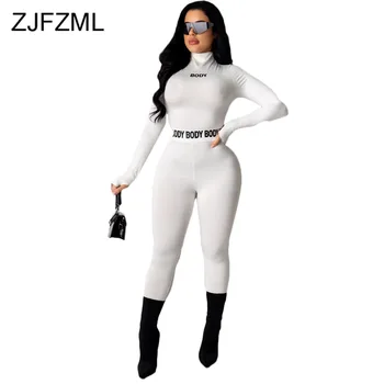

Letter Print Workout Skinny Outfit Women Turtleneck Full Sleeve Basic Tops and Elastic Hight Sporty Jogger Pant Female Tracksuit
