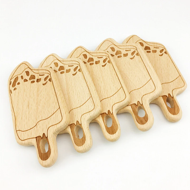 Baby Teeth Unfinished DIY Wooden Charms Organic Nursing Infant Popsicles Design Teether Pendant | Мать и ребенок