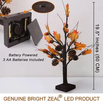 

LED Artificial Maple Tree Pine cone Lights Thanksgiving Fall Indoor Battery Operated Table Decorations Acorns Home Decor Xmas