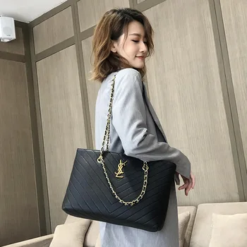 

Fashion leather ladies bag 2019 new fashion diamond large capacity handbag fashion sheepskin single shoulder chain bag