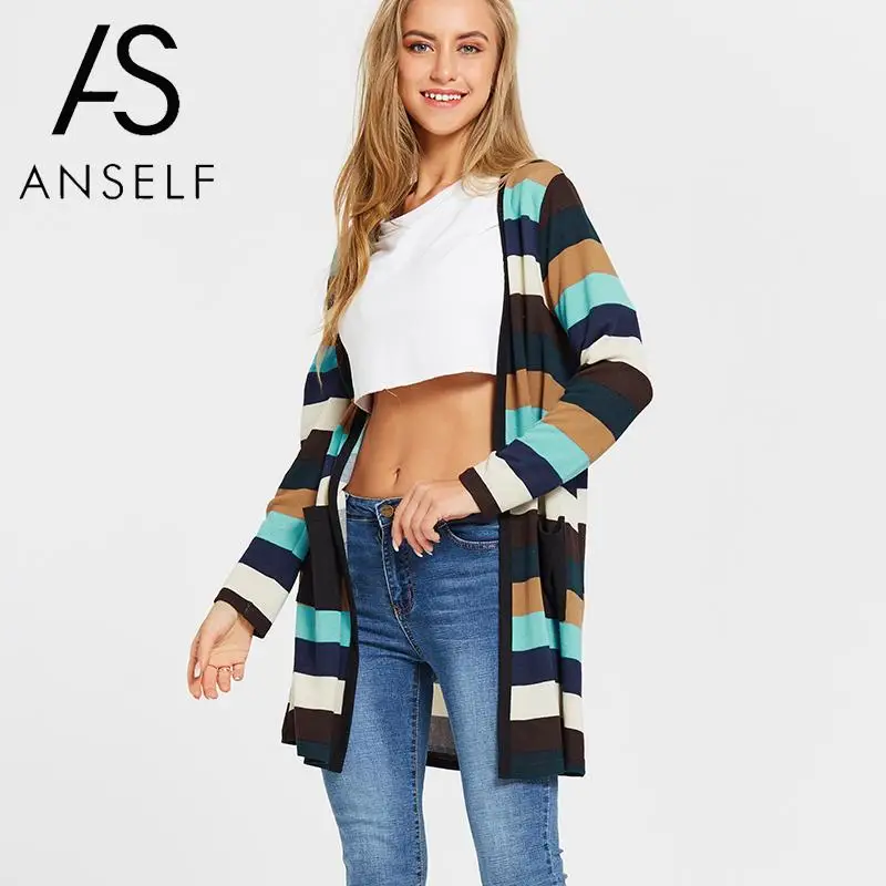 Трикотажное кимоно кардиган женские свитера в полоску верхняя одежда с открытым