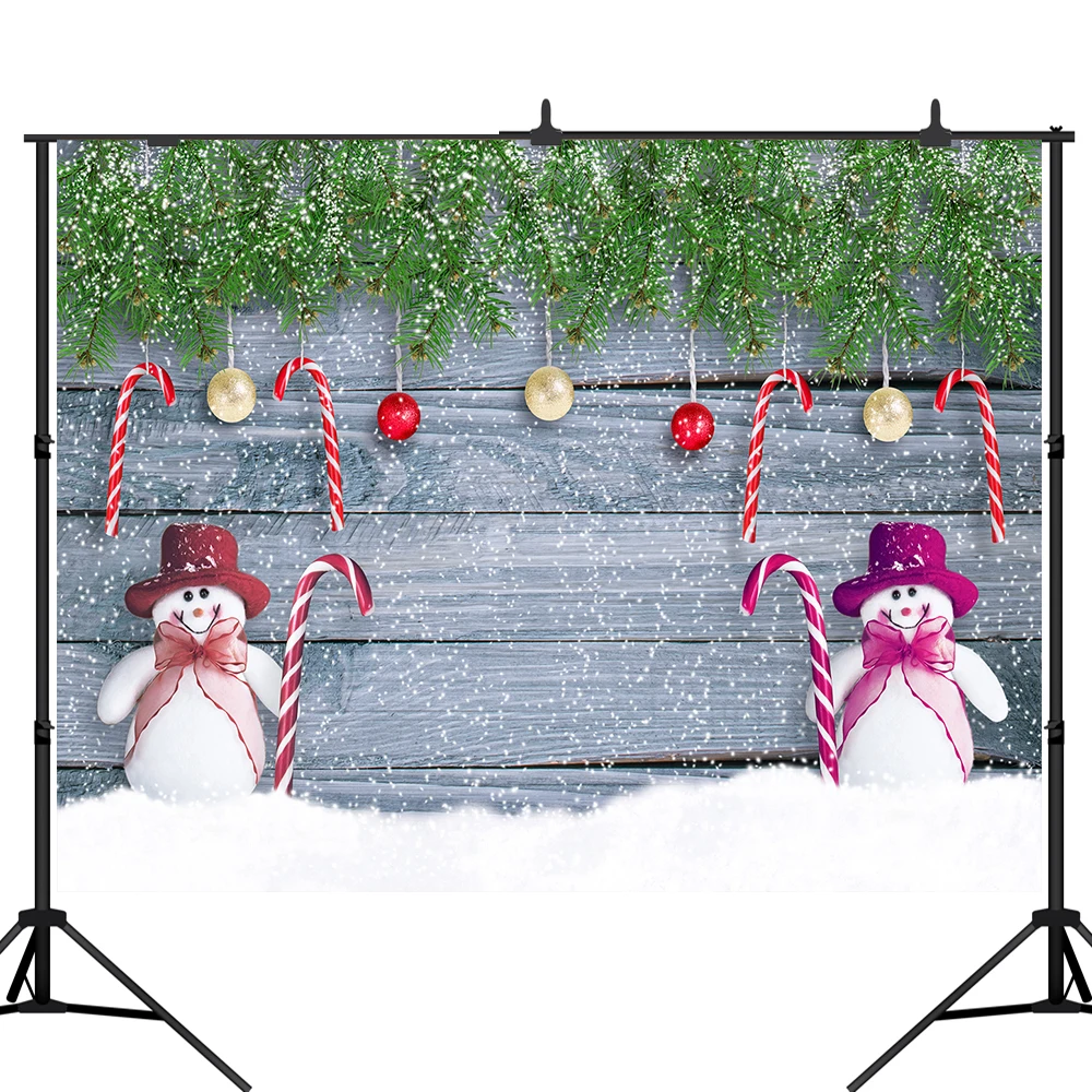 Lyavshi Christmas Snowman Photo Background Winter Snowflake Wood Wall candy cane decor photography backdrops Booth Studio props |