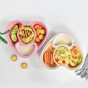 

Heart-shaped Baby Feeding Bowl Dinner Dish Drain Food Plate Healthy Environmentally Friendly Straw PP Infant Children Care